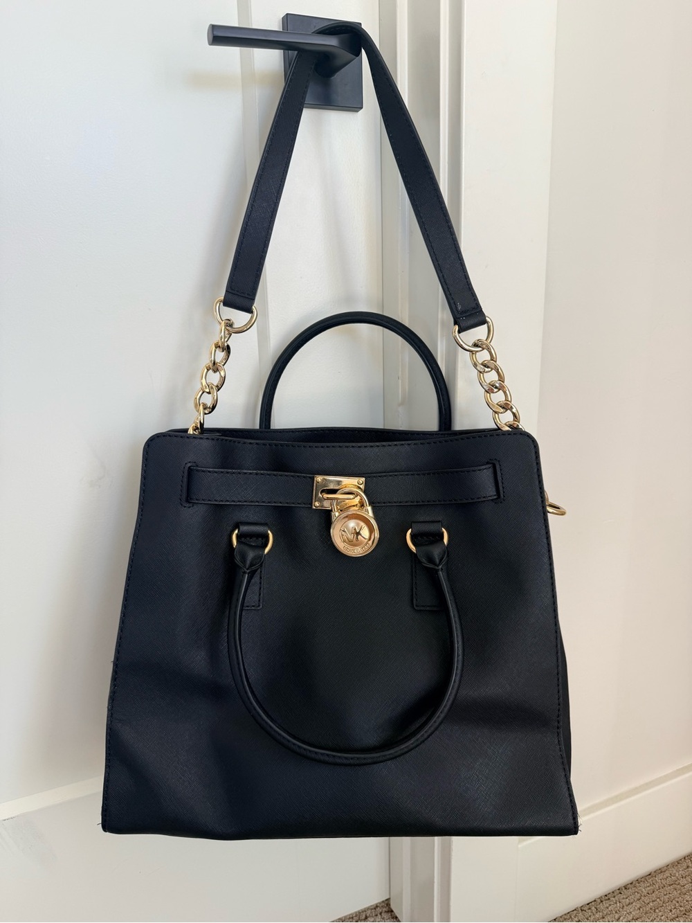 Michael Kors Black Saffiano Satchel with Gold Hardware